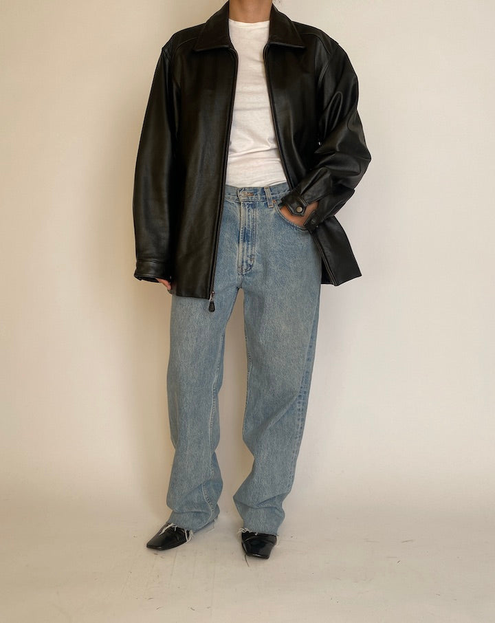 VINTAGE BLACK OVERSIZED LEATHER JACKET 4609
