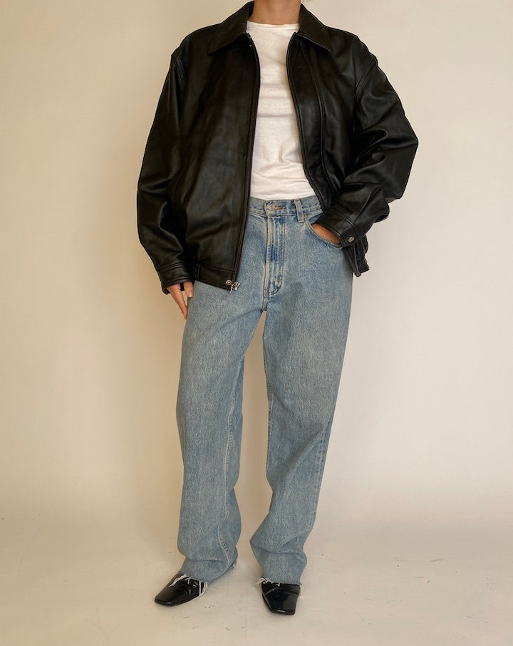 VINTAGE OVERSIZED BLACK LEATHER JACKET 4611