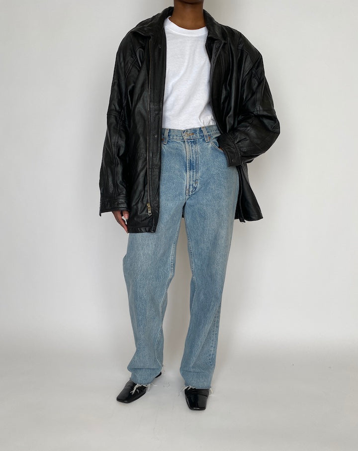 VINTAGE OVERSIZED BLACK LEATHER JACKET 4653