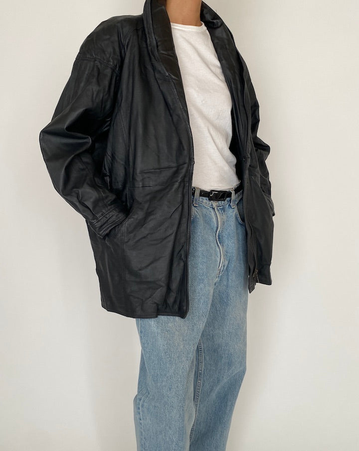 Vintage Black Leather Jacket 4654