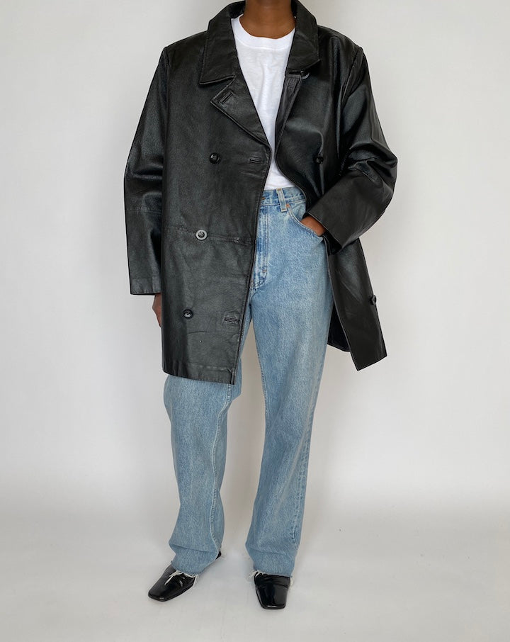 VINTAGE OVERSIZED BLACK LEATHER JACKET 4655