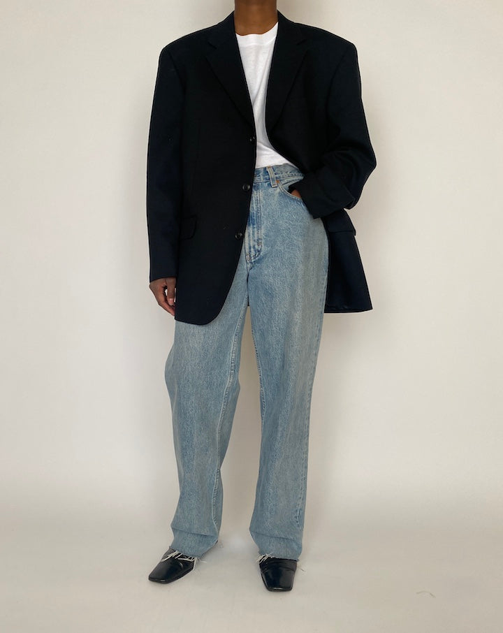 VINTAGE BLACK OVERSIZED WOOL BLAZER 4669