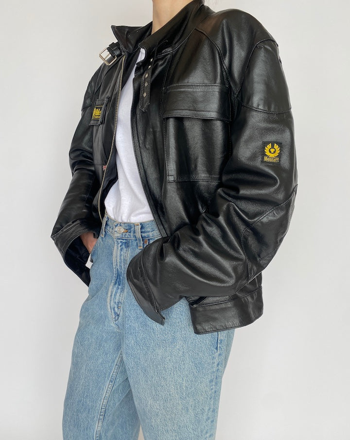 VINTAGE BLACK OVERSIZED LEATHER JACKET 4706