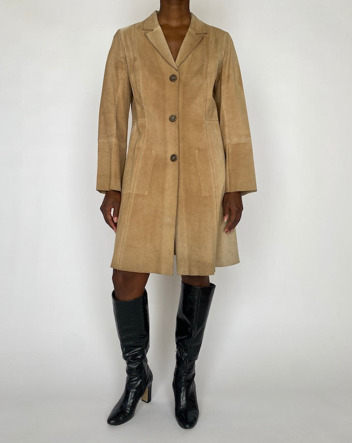 VINTAGE BEIGE LONG SUEDE LEATHER JACKET 4741