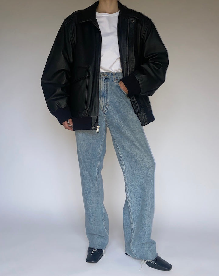 VINTAGE BLACK OVERSIZED LEATHER JACKET 4755