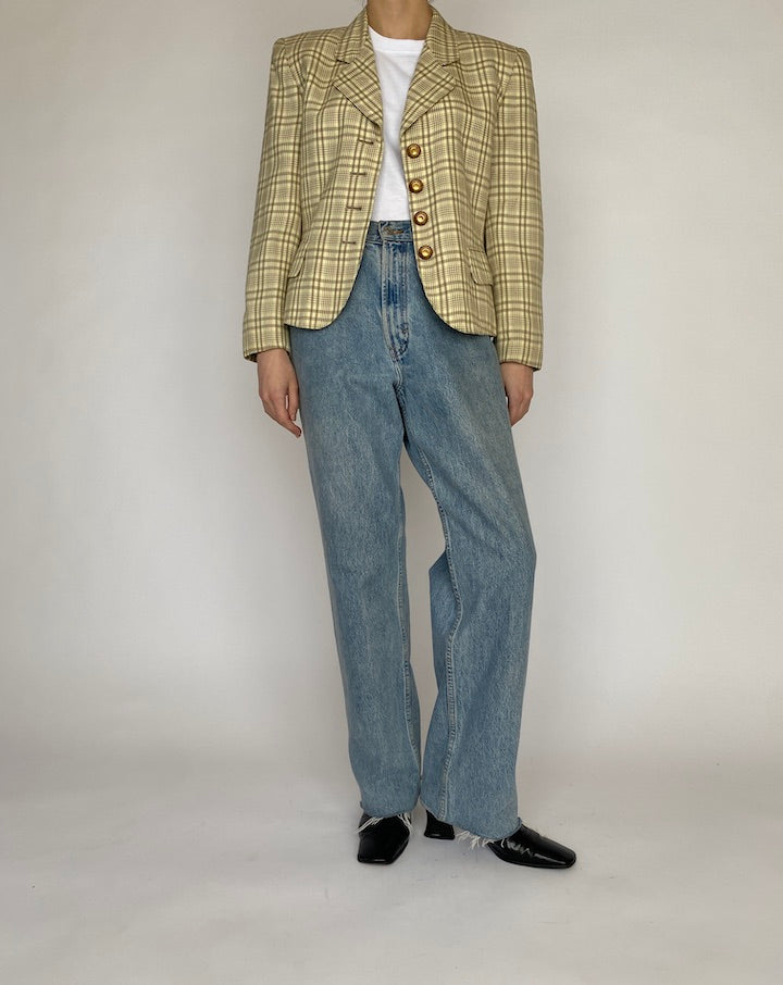 VINTAGE CHECKED BEIGE BLAZER 4798