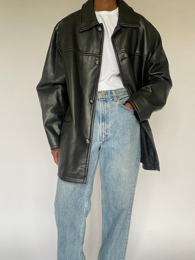 Vintage black faux leather jacket 4870