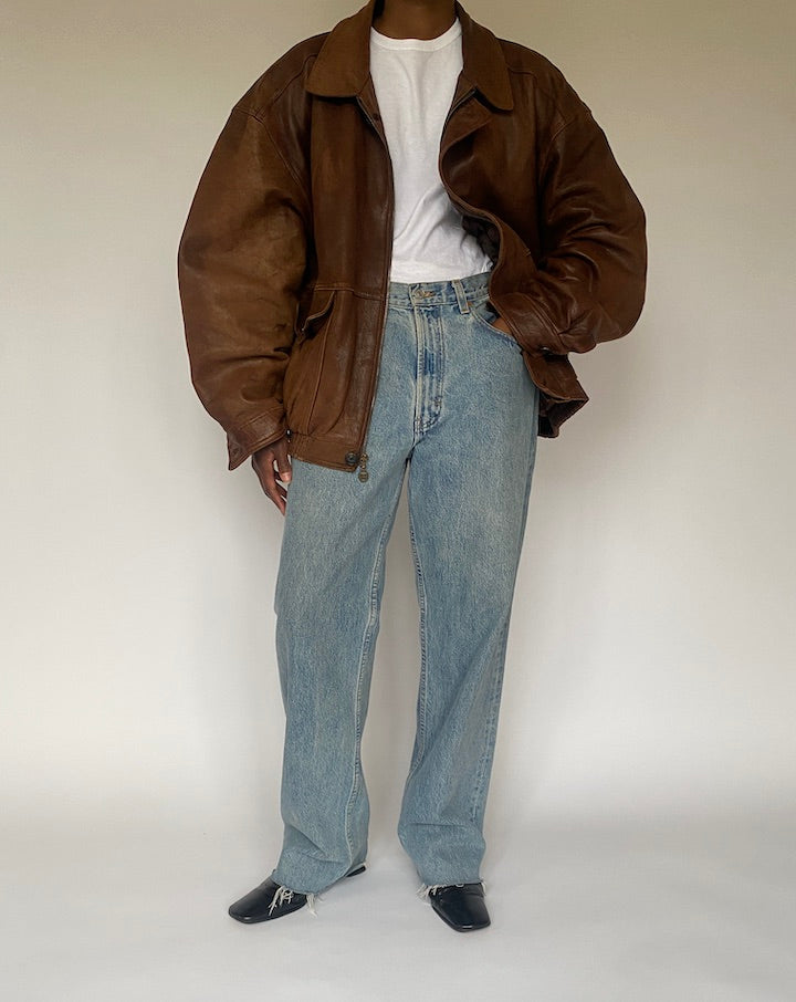 VINTAGE OVERSIZED BROWN BOMBER LEATHER JACKET 4876