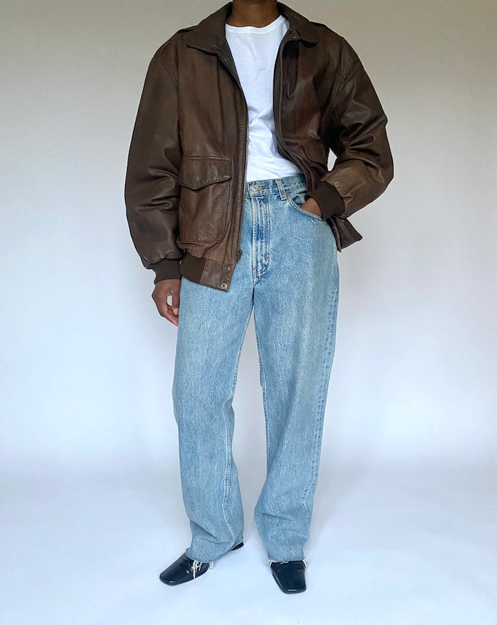 VINTAGE BROWN OVERSIZED BOMBER LEATHER JACKET 4882