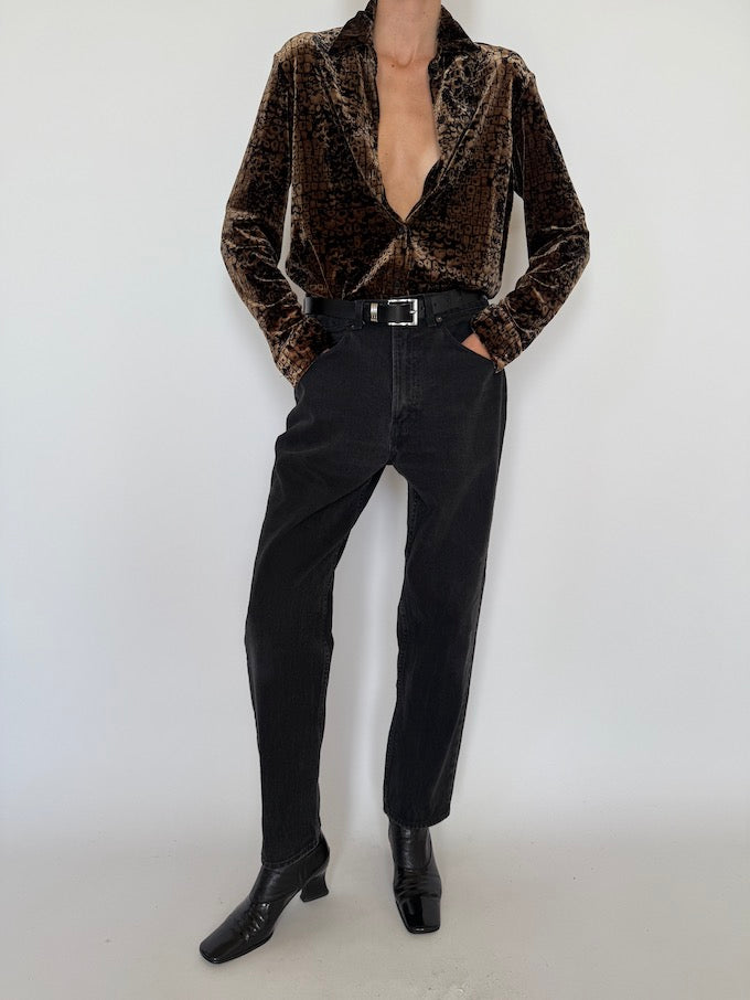 Velvet animal printed blouse, vintage blouse, svc, shopvintagecollection