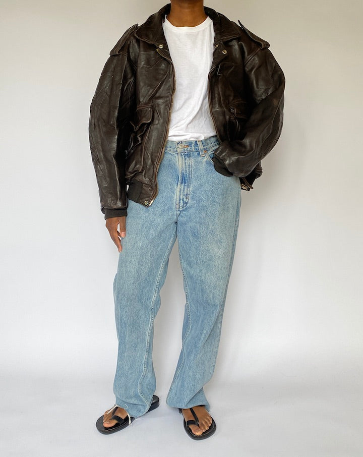 VINTAGE DARK BROWN BOMBER LIKE LEATHER JACKET 4920