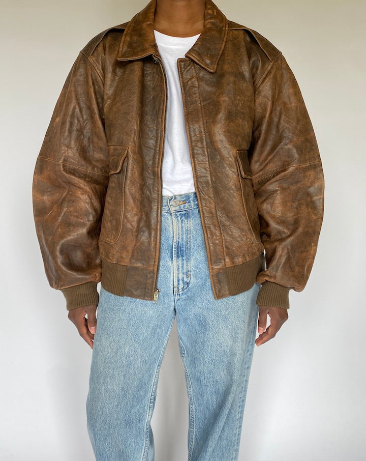 VINTAGE BROWN BOMBER LEATHER JACKET 4922