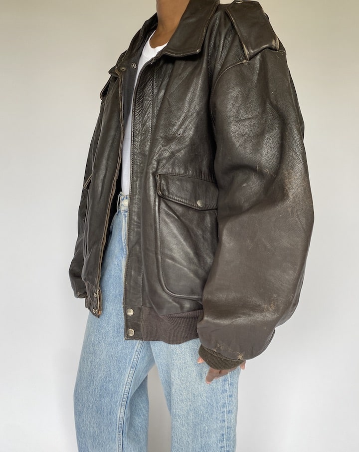 VINTAGE BROWN BOMBER LIKE LEATHER JACKET 4924