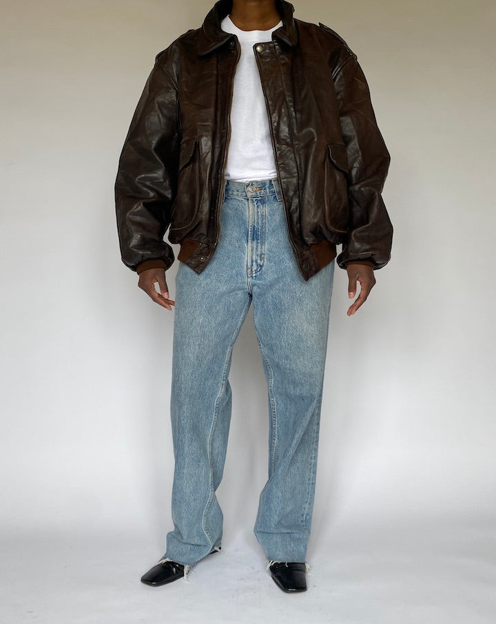 VINTAGE DARK BROWN BOMBER LEATHER JACKET 4925