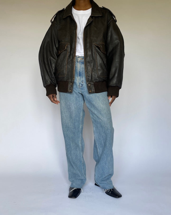 VINTAGE DARK BROWN LEATHER JACKET 4943