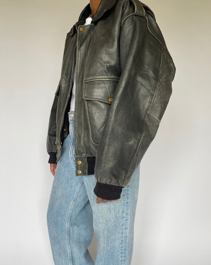 VINTAGE BLACK BOMBER LEATHER JACKET 4945