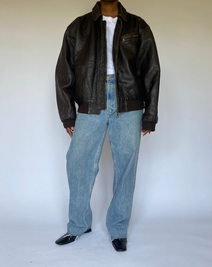 VINTAGE DARK BROWN BOMBER LEATHER JACKET 4947
