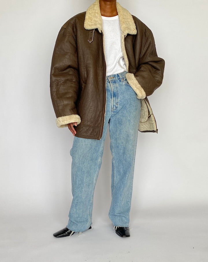 VINTAGE BROWN SHEARLING LEATHER JACKET 4951