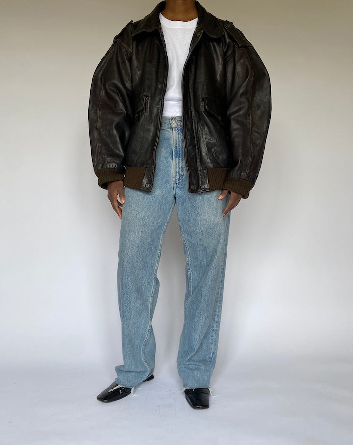 VINTAGE DARK BROWN LEATHER JACKET 4955