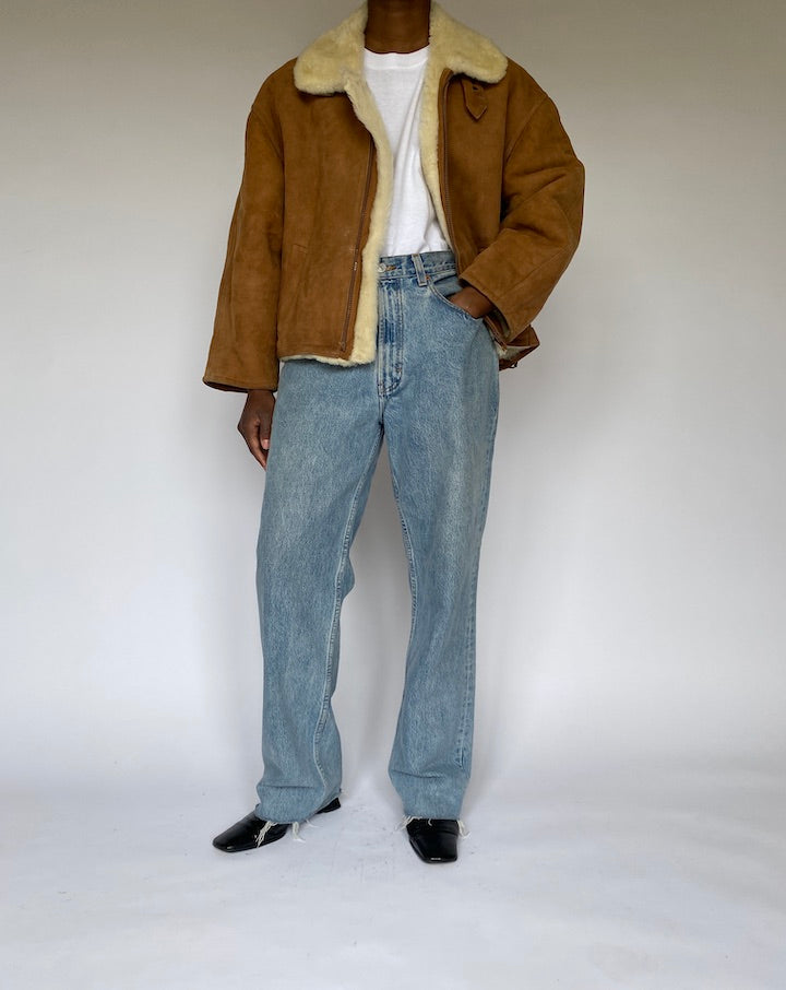 Vintage Honey Brown Shearling Leather Jacket 4959
