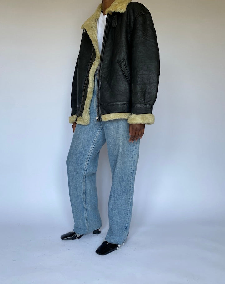 VINTAGE DARK BROWN SHEARLING LEATHER JACKET 4956