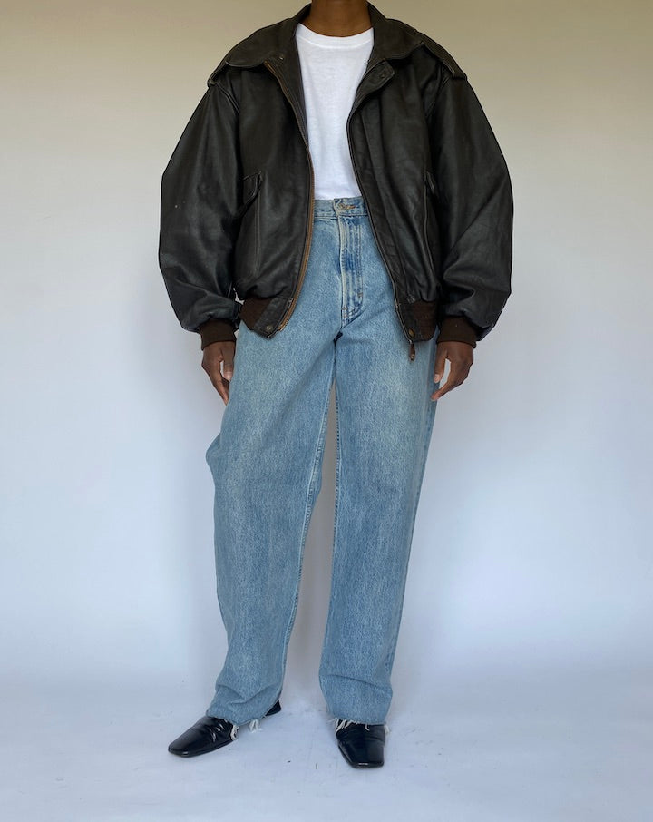 VINTAGE DARK BROWN BOMBER LEATHER JACKET 4969