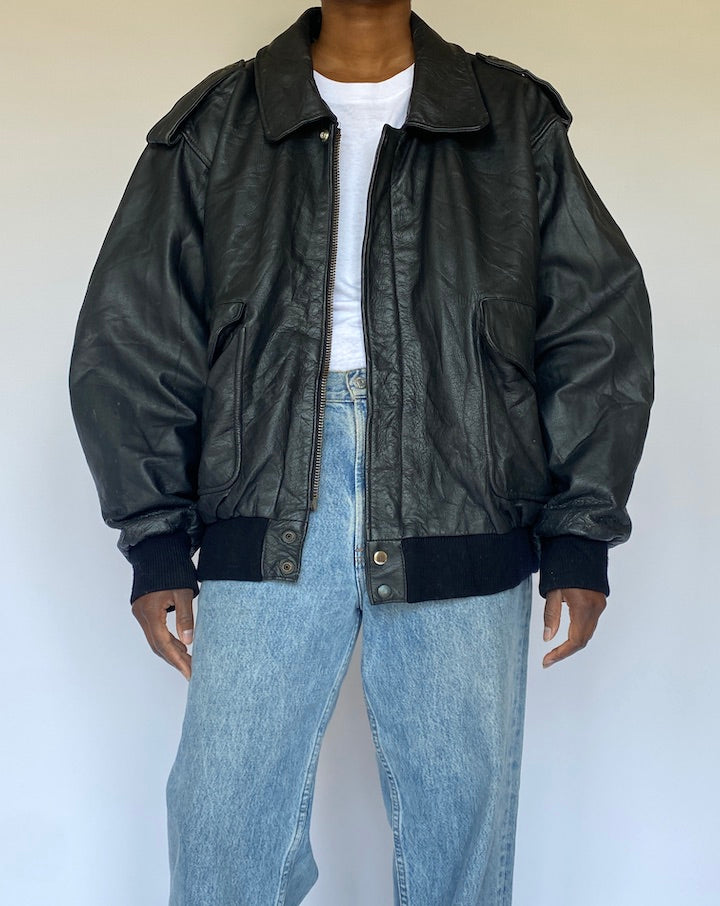VINTAGE BLACK LEATHER JACKET 4975