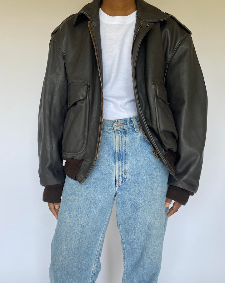VINTAGE DARK BROWN LEATHER JACKET 4976