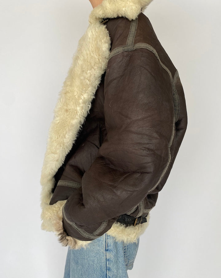 Vintage Brown Shearling Leather Jacket 4986