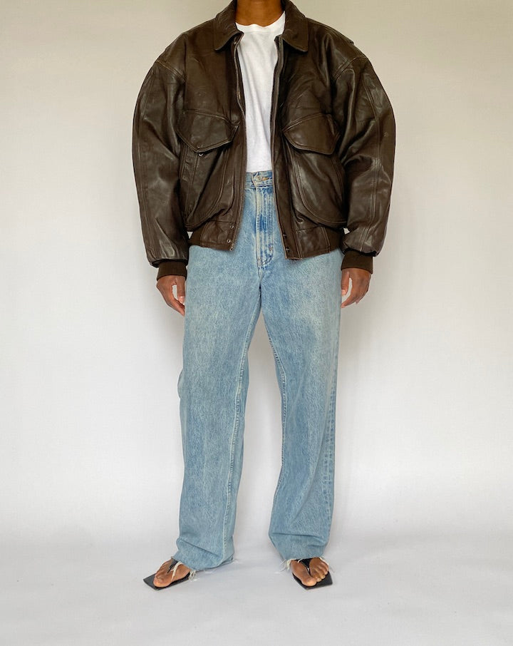 VINTAGE OVERSIZED DARK BROWN LEATHER JACKET 5002