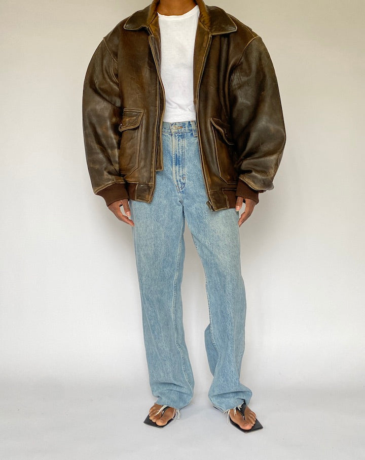 VINTAGE BROWN BOMBER LIKE LEATHER JACKET 5003