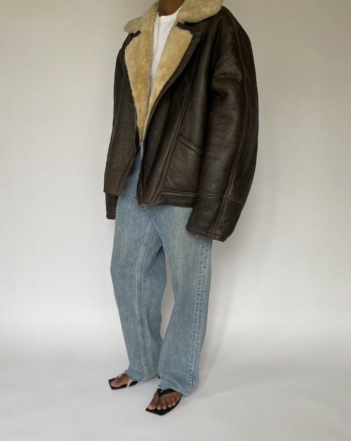 VINTAGE BROWN OVERSIZED SHEARLING LEATHER JACKET 5014
