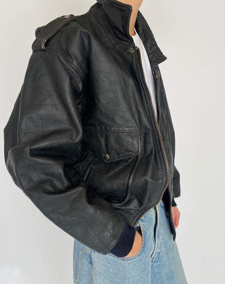 Vintage Black Leather Jacket 5015