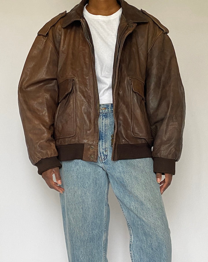 VINTAGE BROWN BOMBER LIKE LEATHER JACKET 5017