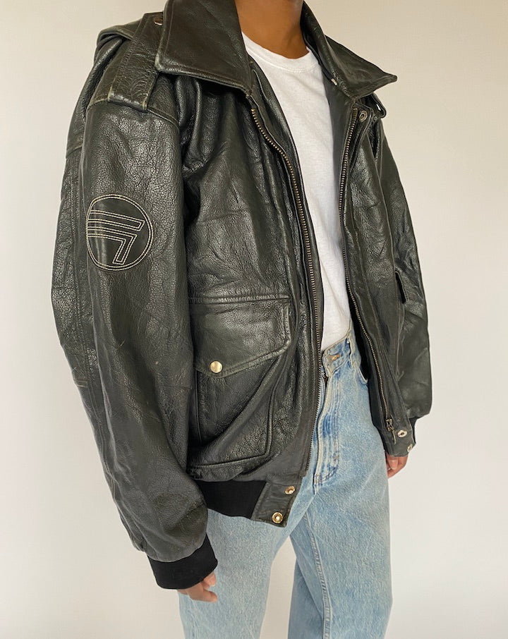 Vintage Black Bomber Leather Jacket 5018