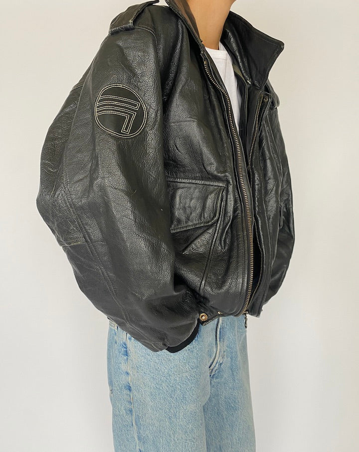 Vintage Black Bomber Leather Jacket 5018