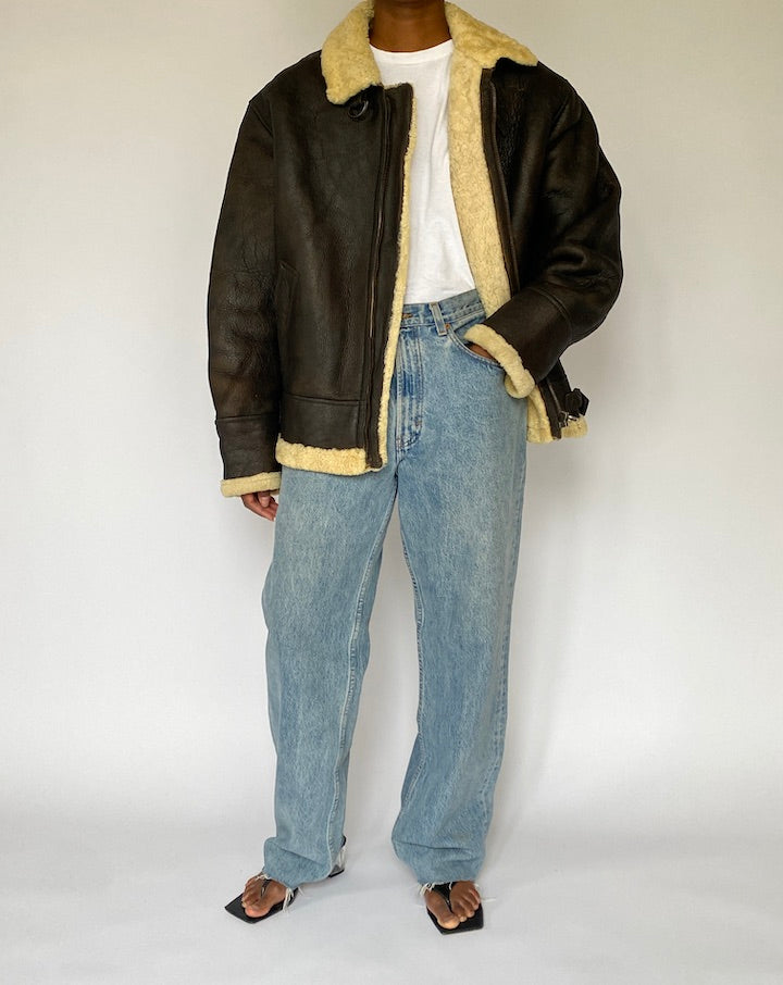 VINTAGE DARK BROWN SHEARLING LEATHER JACKET 5019
