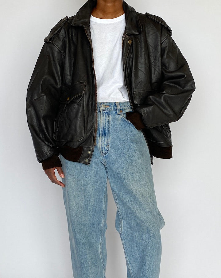 VINTAGE DARK BROWN LEATHER JACKET 5021