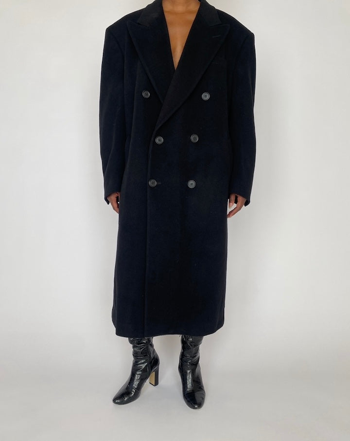 VINTAGE LONG BLACK WOOL COAT 5028