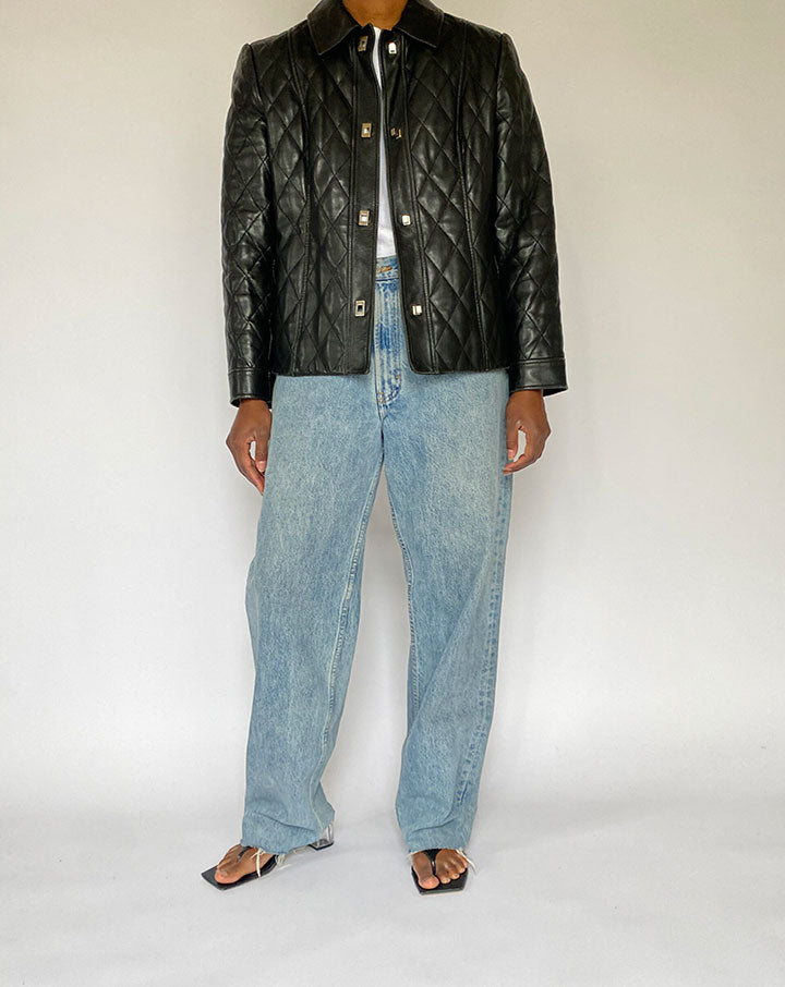 VINTAGE BLACK QUILTED LEATHER JACKET 5031
