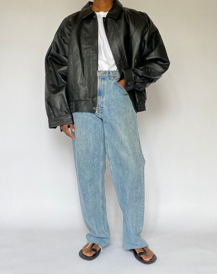 VINTAGE BLACK OVERSIZED LEATHER JACKET 5053