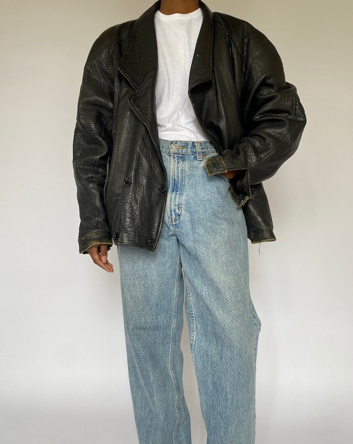 VINTAGE BLACK OVERSIZED LEATHER JACKET 5075