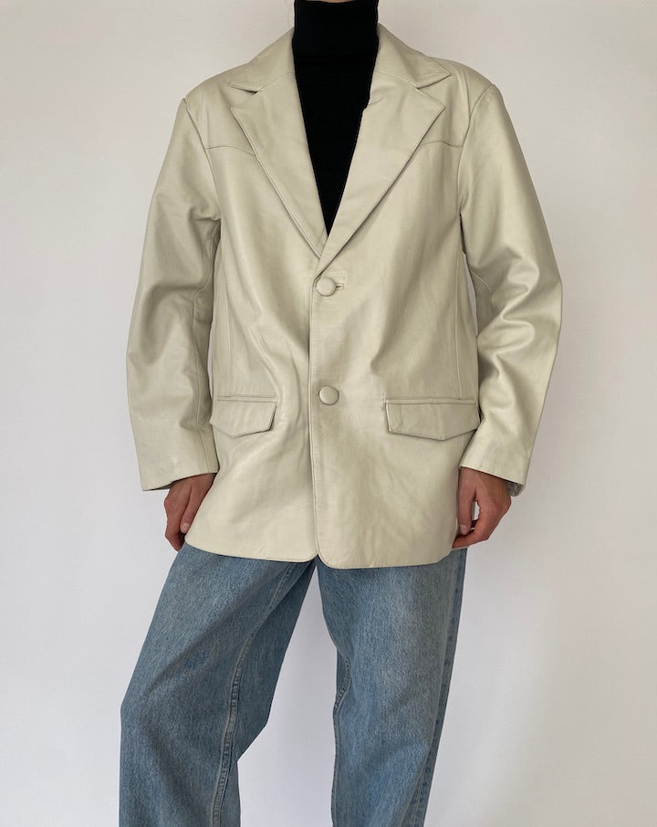 Vintage Cream Leather Jacket 5076