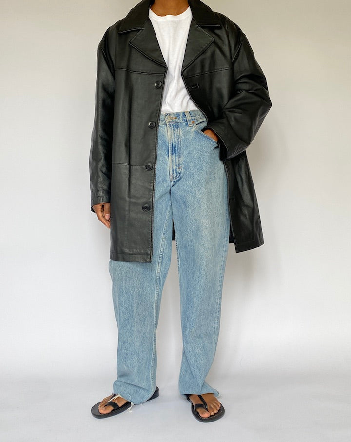 VINTAGE BLACK OVERSIZED LEATHER JACKET 5078