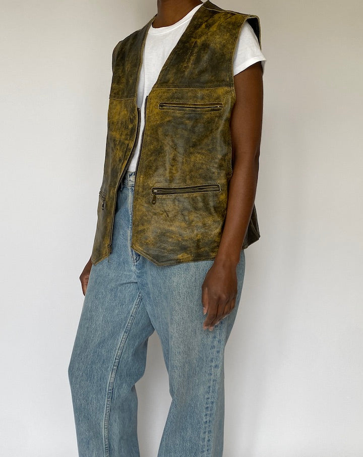 VINTAGE OVERSIZED LEATHER VEST 5088