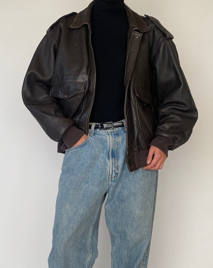 Vintage Oversized Brown Leather Jacket 5104