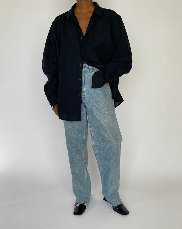 VINTAGE BLACK LINEN AND COTTON SHIRT 5109