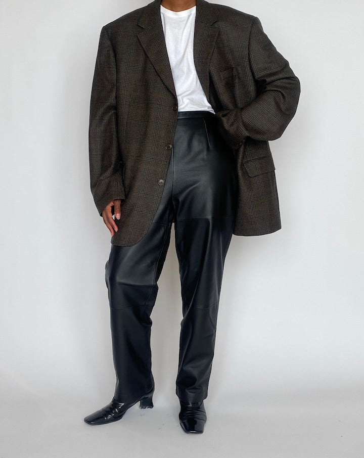 VINTAGE OVERSIZED DARK BROWN CHECKED BLAZER 5121