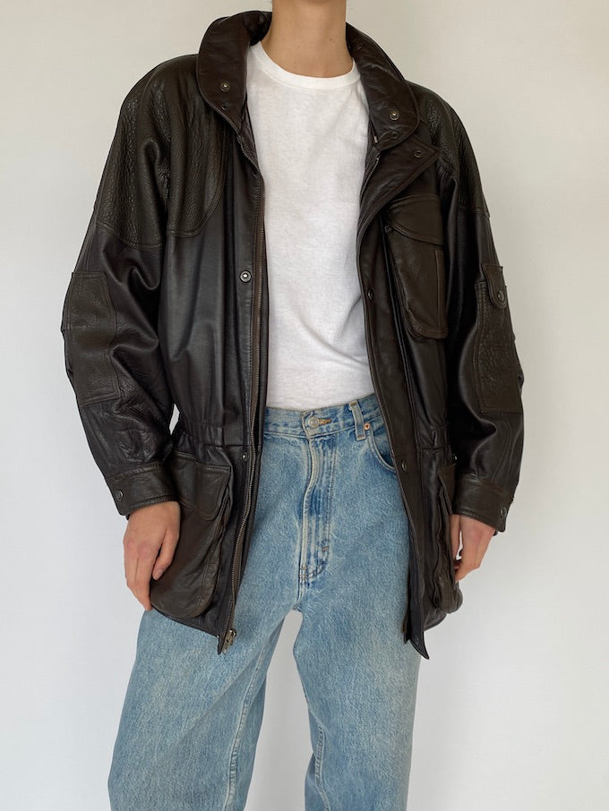 Vintage dark brown leather jacket 5144