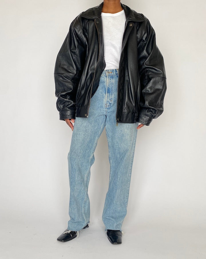 VINTAGE OVERSIZED BLACK LEATHER JACKET 5146